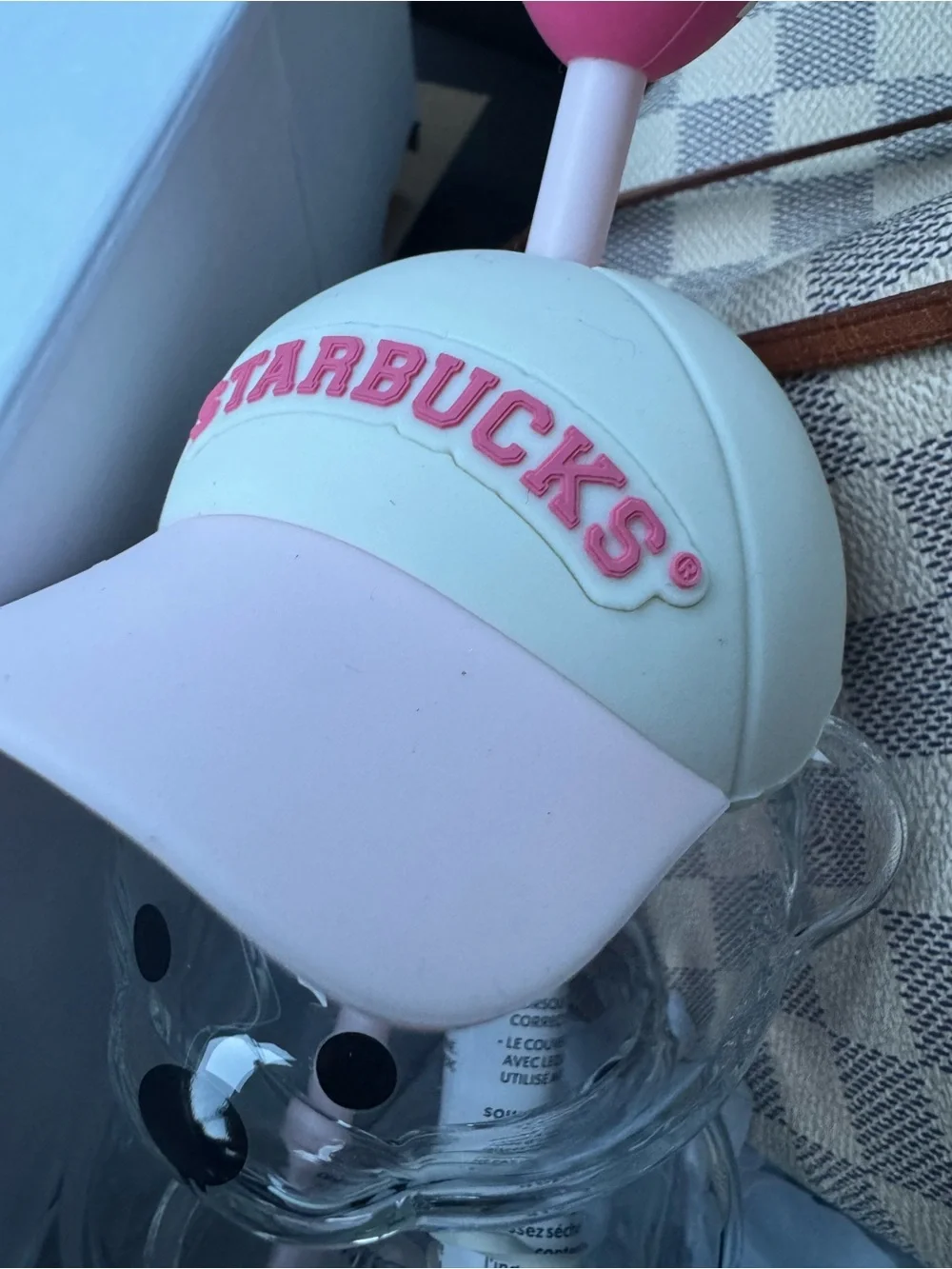 Starbucks Clear Bear Tumbler with Pink Strawberry Hat and Straw